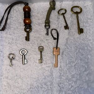 Fossil Brass and Wood bag Key Charms